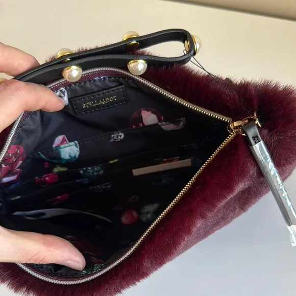 NWT Elegant Faux Fur Clutch in Burgundy - Picture 3 of 5